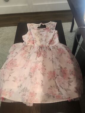 Zhenzi Pink Floral Lace-Back Girls' Formal Dress